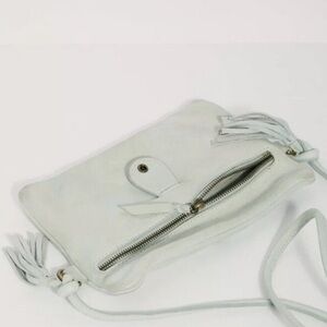 NWOT Free People Mila Leather Crossbody Handbag Light Aqua Fringe Strap Z464-21